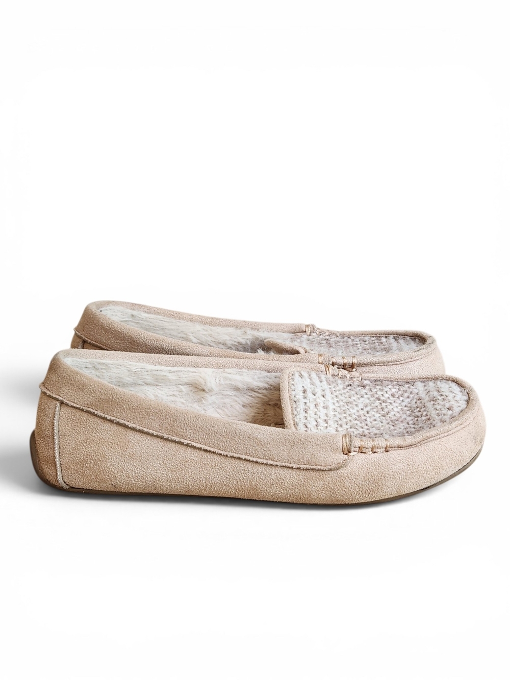 Nautica Women's Suede And Woven Moccasin Slippers - Light Beige